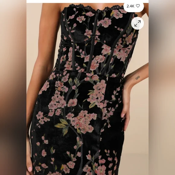 Luxurious Allure Black Burnout Velvet Strapless Maxi Dress - Picture 4 of 8